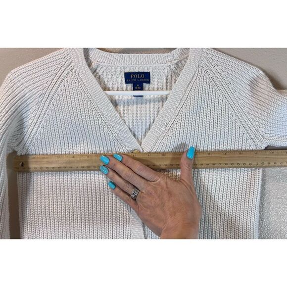 Vintage Polo Ralph Lauren Cream Cotton Cable Knit Button Up Cardigan Girls 8/10 - Picture 9 of 10